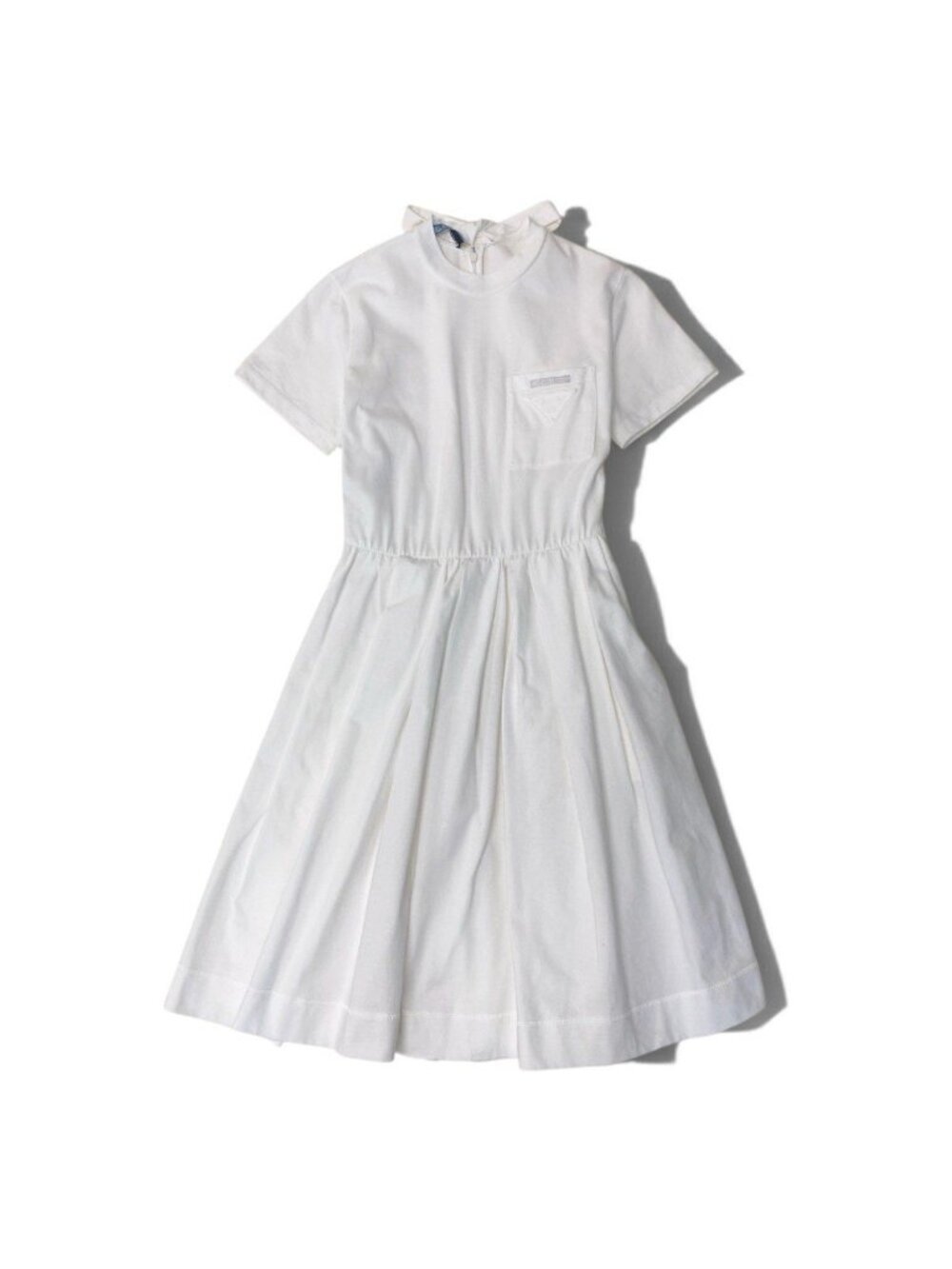 Prada Short Sleeve Dress Triangle Logo Tag White Cotton 38